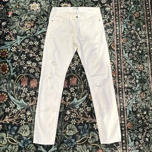 Frame Le Garcon Blanc Ripped Mid-rise Straight Leg Jeans, 24